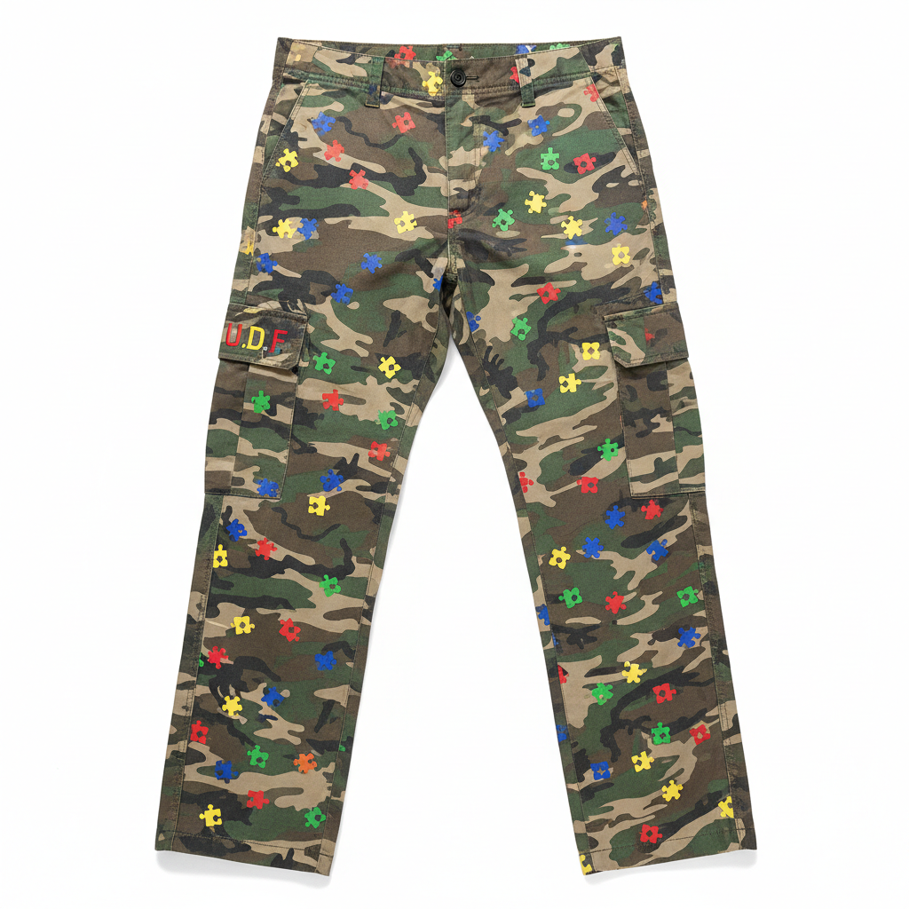 U.D.F Army Fatigue Multicolor Puzzle Cargo Pants - Front