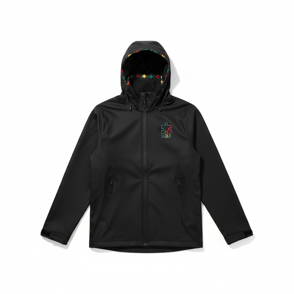U.D.F Black Waterproof Insulated Puzzle Rain Jacket - Front