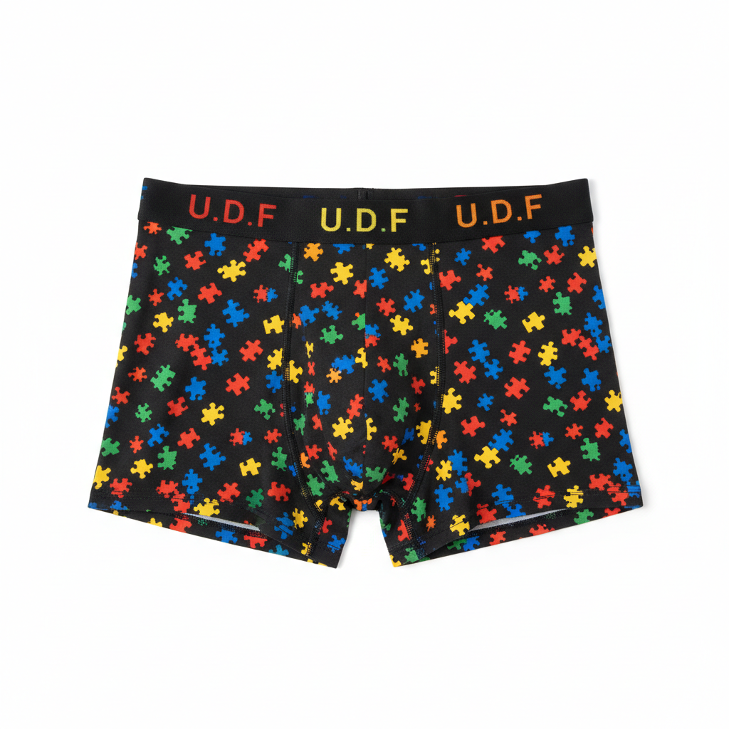 U.D.F Black Multicolor Puzzle Long Boxer Briefs with U.D.F. waistband