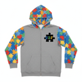 U.D.F Grey Multicolor Puzzle Zip-Up Hoodie