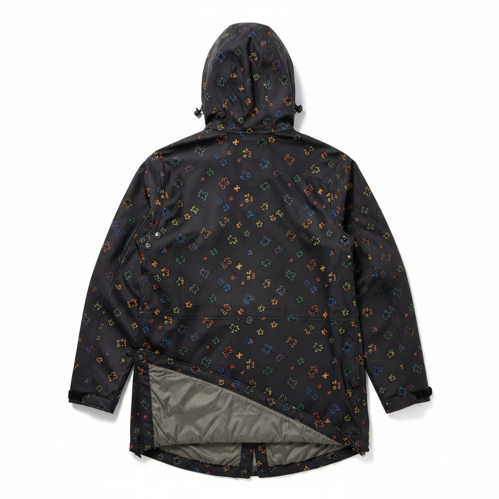 U.D.F Black Waterproof Insulated Puzzle Rain Jacket - Back with Insulated Liner