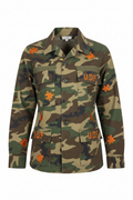 U.D.F Army Fatigue Long Sleeve Jacket - Front with orange puzzle pieces and U.D.F. on pocket flaps