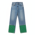 Wide Leg Stone Wash Jeans with Clover Green Cuff