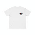 U.D.F White Puzzle Tee - Front with U.D.F. multicolor puzzle piece