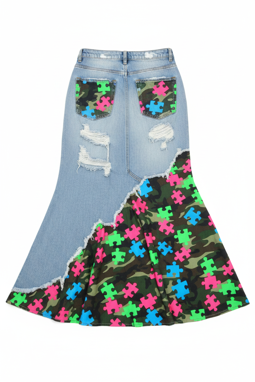 U.D.F Distressed Light Blue Denim Skirt - Back