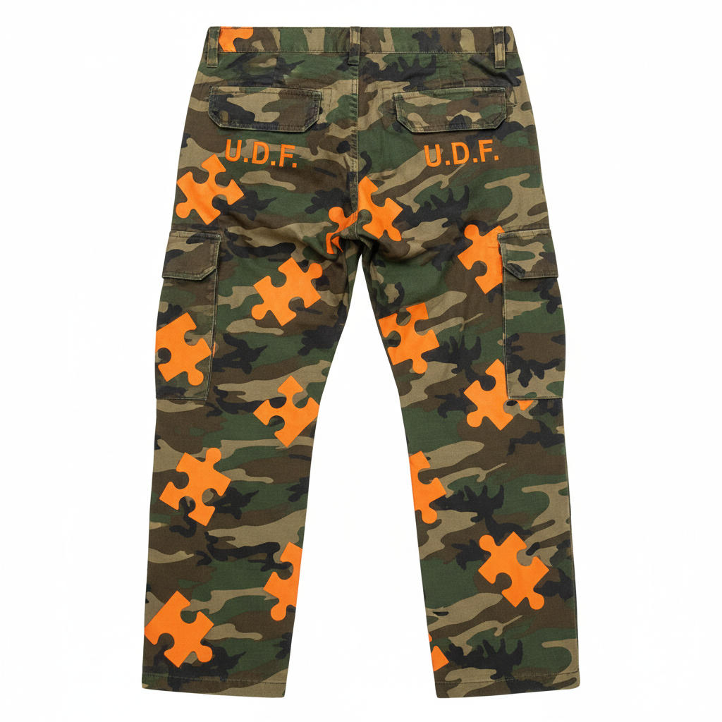 U.D.F Army Fatigue Orange Puzzle Cargo Pants - Back