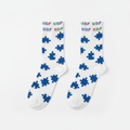 U.D.F White Blue Puzzle Crew Socks with multicolor U.D.F. cuff