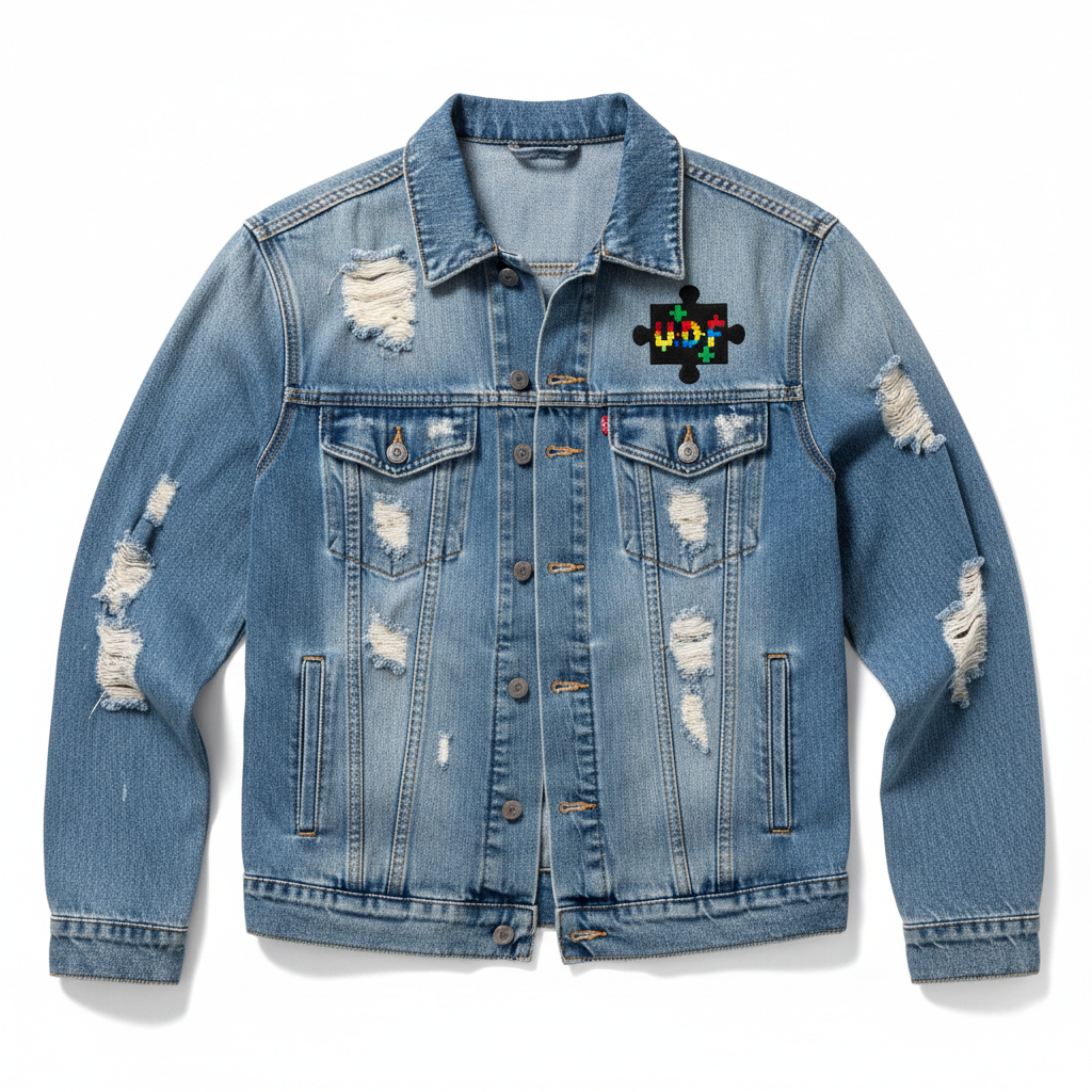 U.D.F Light Blue Distressed Puzzle Jean Jacket - Front