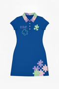 U.D.F Cobalt Blue Polo Tennis Dress - Front with puzzle piece detail and logo