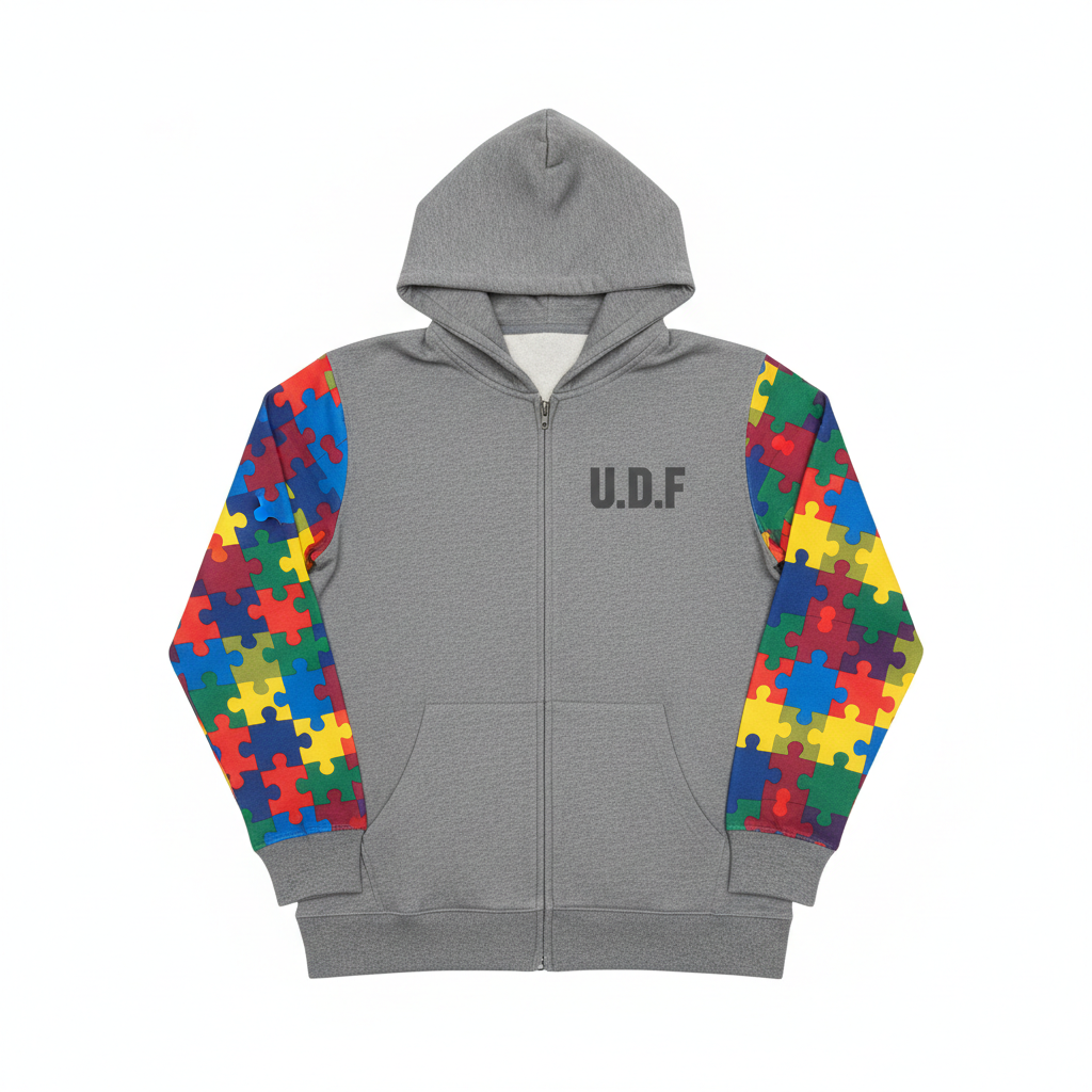 U.D.F Grey Puzzle Sleeve Zip-Up Hoodie