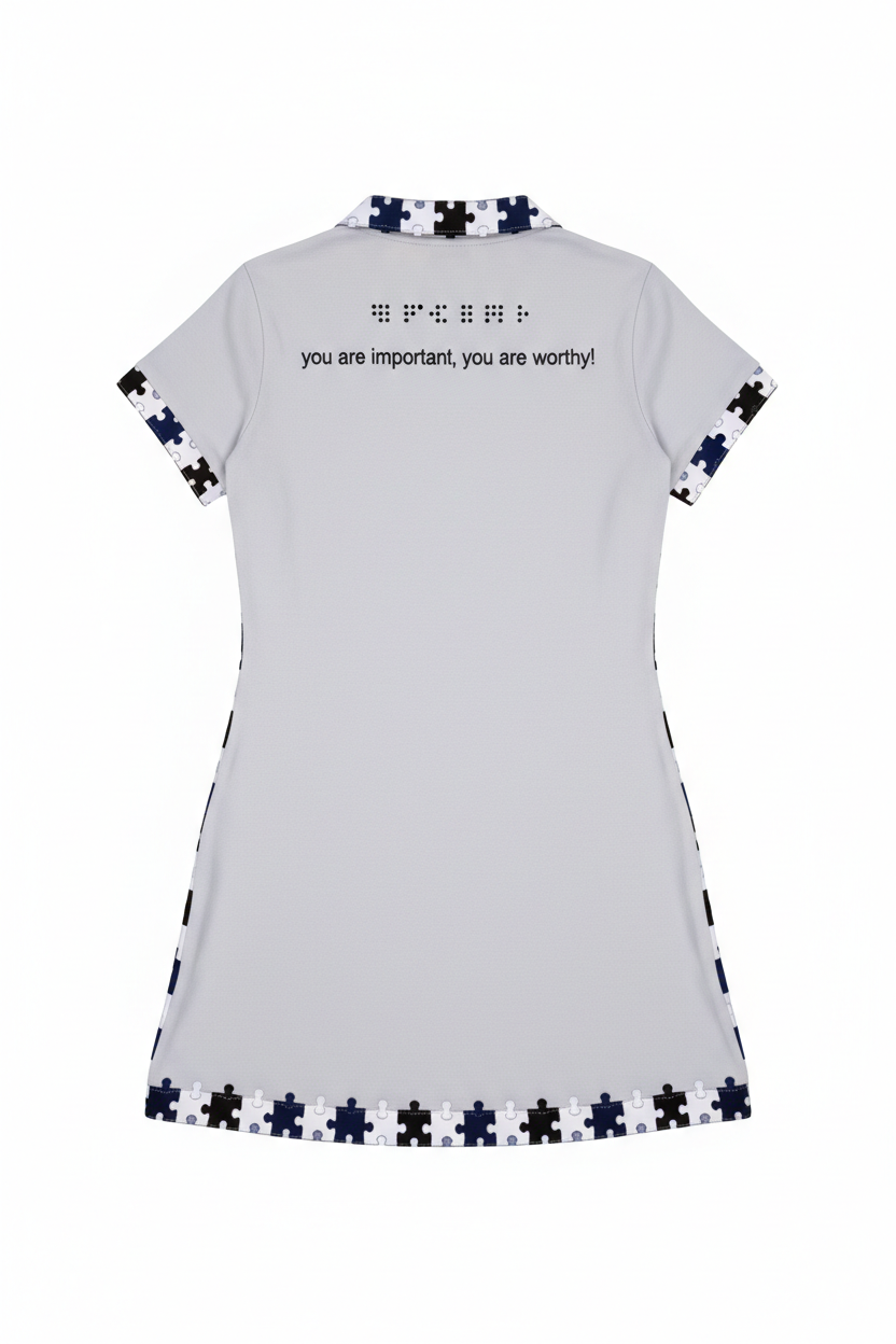 U.D.F Light Grey Polo Tennis Dress - Back with full matching trim and braille