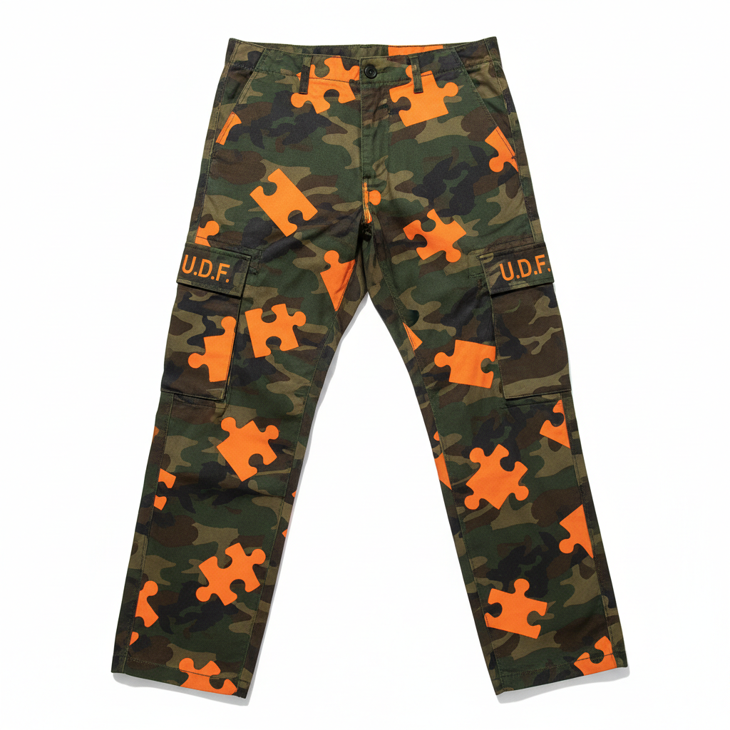 U.D.F Army Fatigue Orange Puzzle Cargo Pants - Front