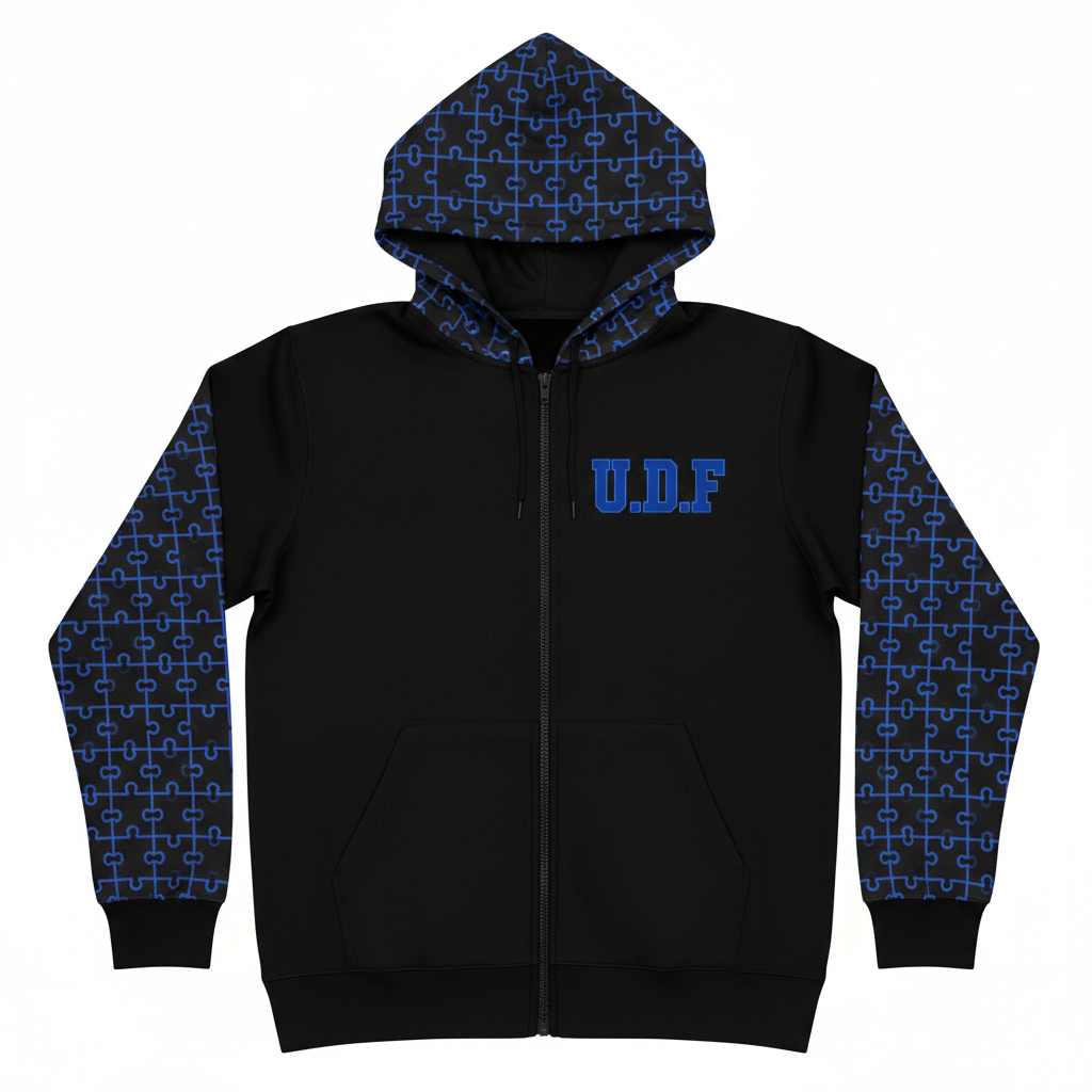 U.D.F Black & Royal Blue Puzzle Zip-Up Hoodie