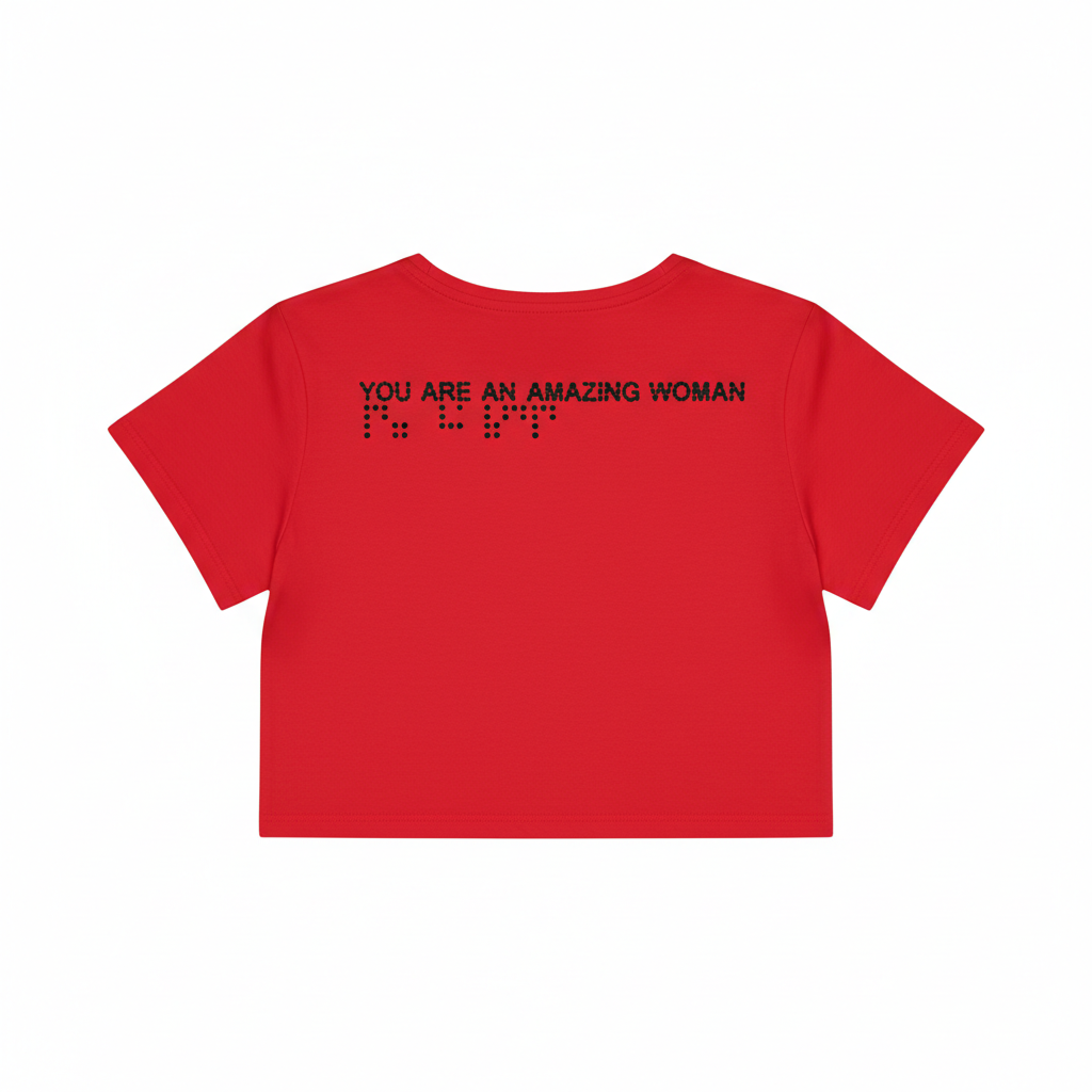 U.D.F Red Short Sleeve Crop Shirt - Back with braille stitching