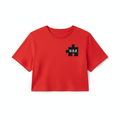 U.D.F Red Short Sleeve Crop Shirt - Front with black puzzle piece and white U.D.F.