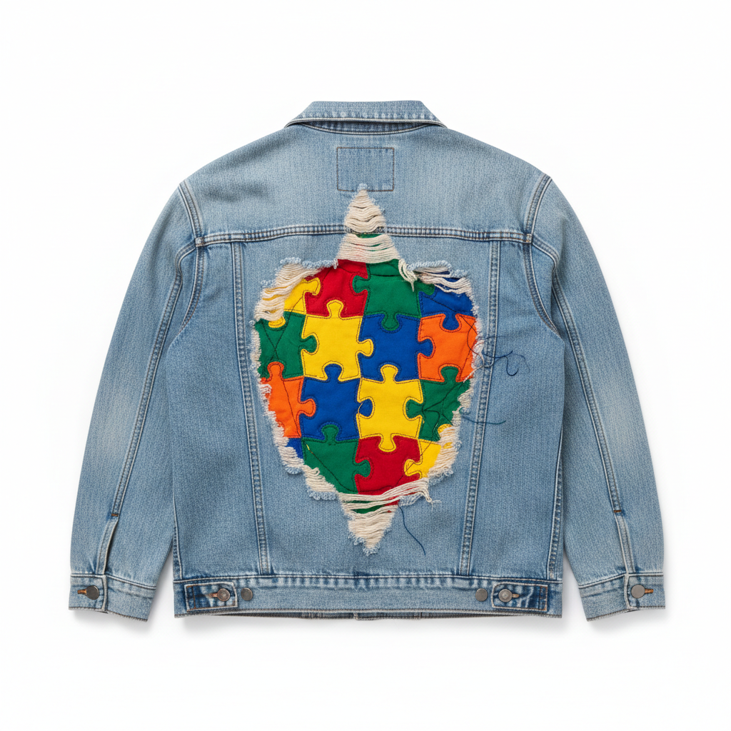 U.D.F Light Blue Distressed Puzzle Jean Jacket - Back