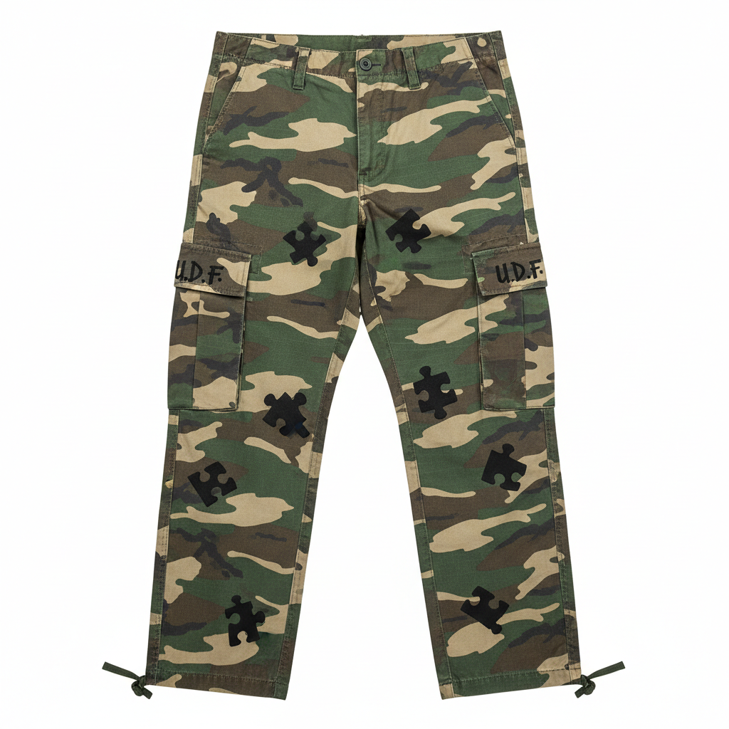 U.D.F Army Fatigue Black Puzzle Cargo Pants - Front